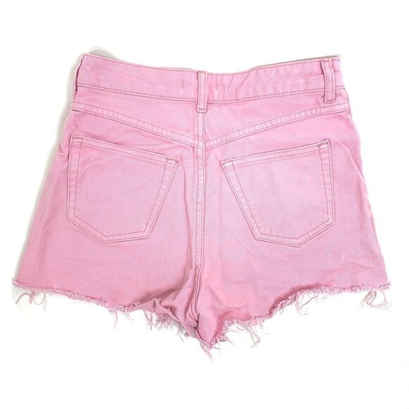H&M Baby Pink denim Cut Off Shorts Button Fly Mid Rise Frayed Edges Size 6 - Picture 2 of 5